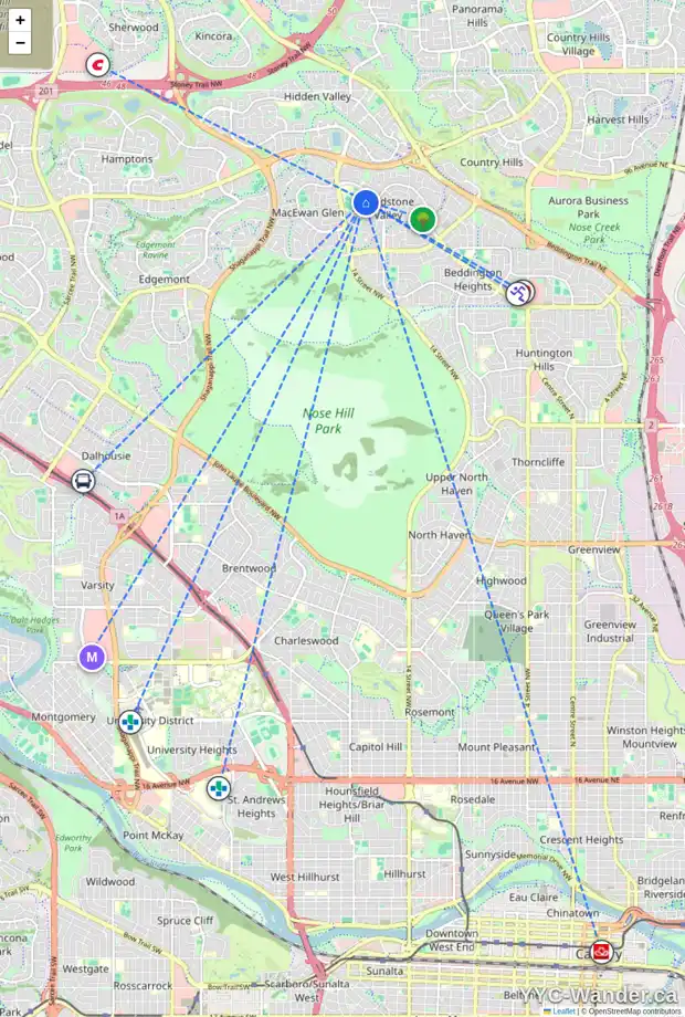 Daily accessibility map for 60 SANDRINGHAM CL NW, Calgary showing nearby schools, grocery stores, parks, LRT stations and nearby amenities