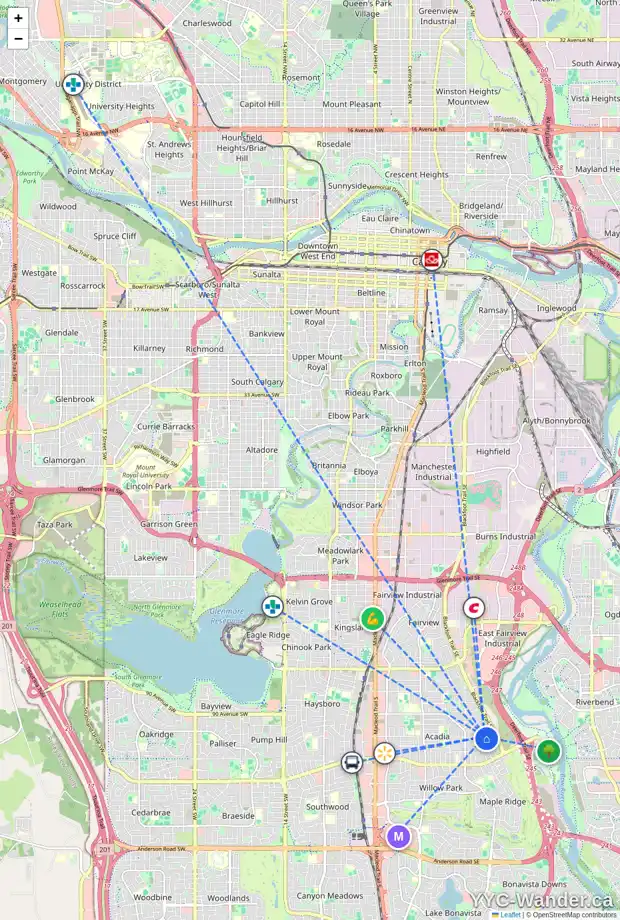 Daily accessibility map for 9504 ALLISON DR SE, Calgary showing nearby schools, grocery stores, parks, LRT stations and nearby amenities
