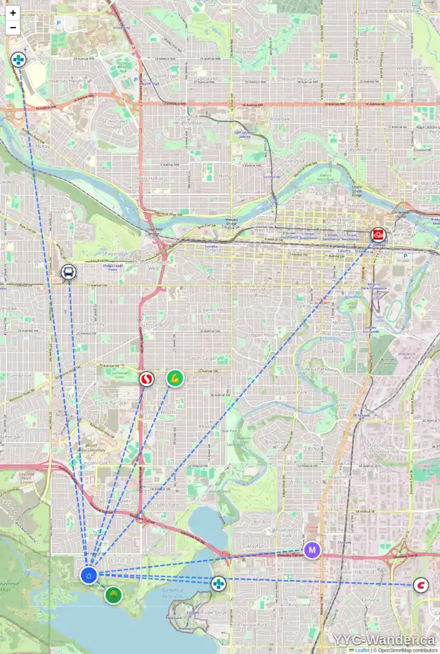 Daily accessibility map for 6920 LIVINGSTONE DR SW, Calgary showing nearby schools, grocery stores, parks, LRT stations and nearby amenities