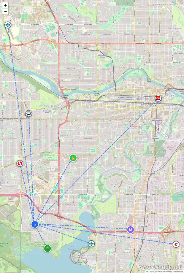 Daily accessibility map for 6403 LAKEVIEW DR SW, Calgary showing nearby schools, grocery stores, parks, LRT stations and nearby amenities