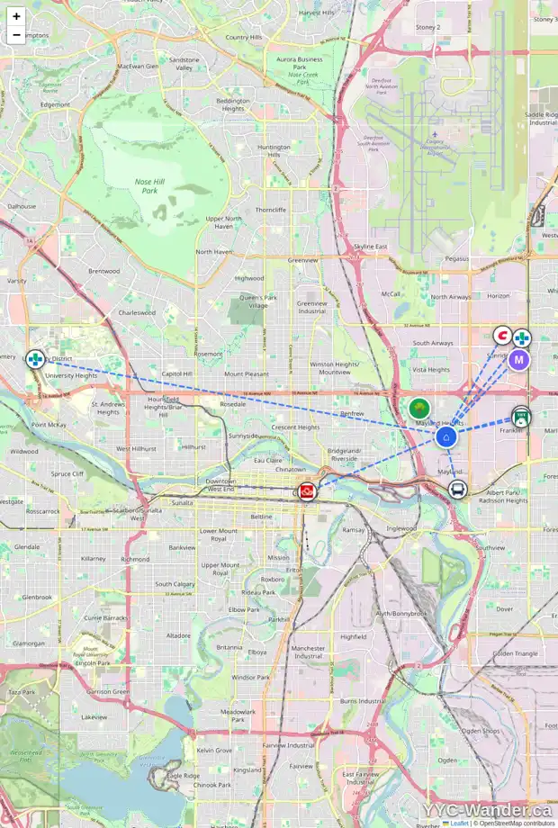 Daily accessibility map for 732 MILLAR RD NE, Calgary showing nearby schools, grocery stores, parks, LRT stations and nearby amenities