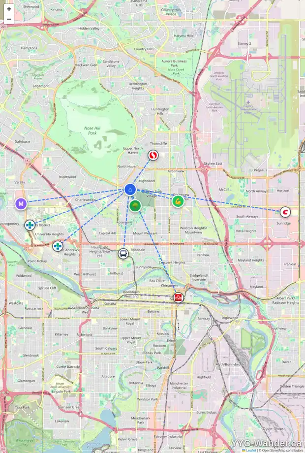 Daily accessibility map for 17 CHANCELLOR WY NW, Calgary showing nearby schools, grocery stores, parks, LRT stations and nearby amenities
