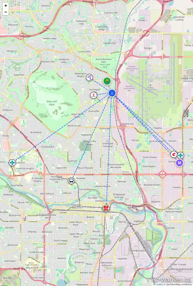 Daily accessibility map for 111 HUNTERHORN CR NE, Calgary showing nearby schools, grocery stores, parks, LRT stations and nearby amenities