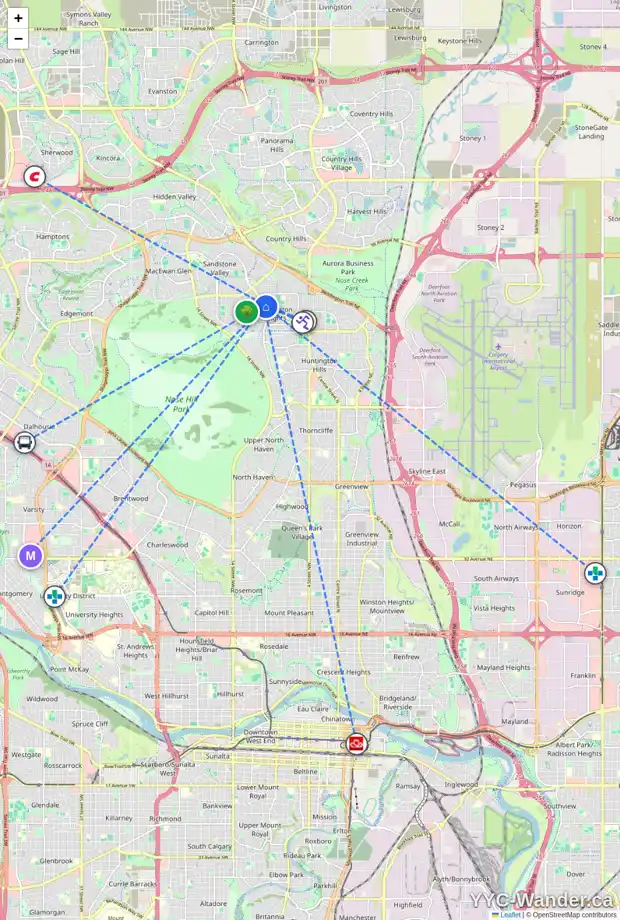 Daily accessibility map for 15 BERWICK CL NW, Calgary showing nearby schools, grocery stores, parks, LRT stations and nearby amenities