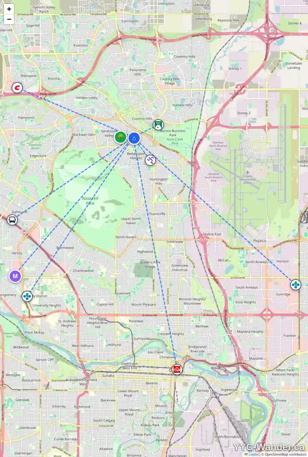 Daily accessibility map for 88 BERKSHIRE RD NW, Calgary showing nearby schools, grocery stores, parks, LRT stations and nearby amenities