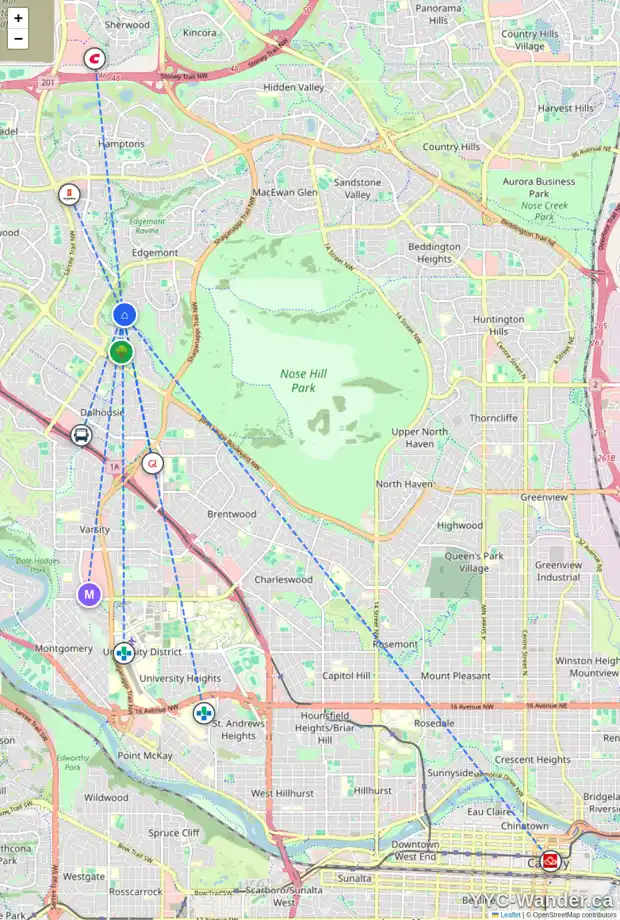 Daily accessibility map for 23 EDENSTONE VW NW, Calgary showing nearby schools, grocery stores, parks, LRT stations and nearby amenities
