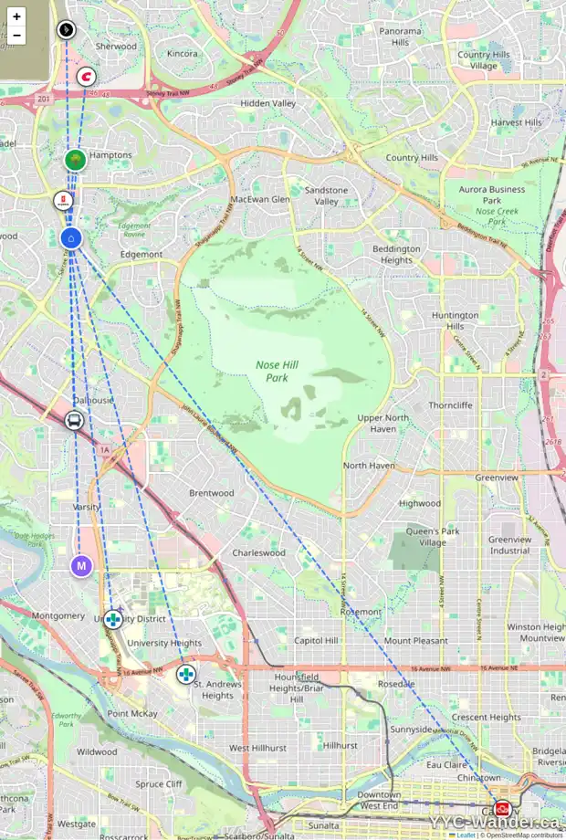 Daily accessibility map for 135 EDGELAND RI NW, Calgary showing nearby schools, grocery stores, parks, LRT stations and nearby amenities