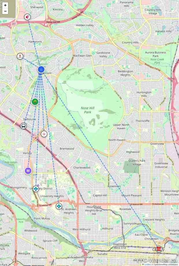 Daily accessibility map for 210 EDGEVALLEY GR NW, Calgary showing nearby schools, grocery stores, parks, LRT stations and nearby amenities