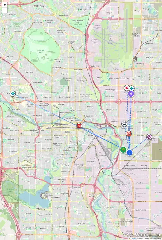 Daily accessibility map for 3425 DOVERTHORN RD SE, Calgary showing nearby schools, grocery stores, parks, LRT stations and nearby amenities