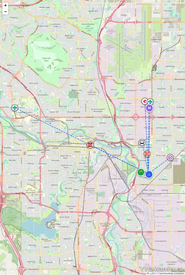 Daily accessibility map for 3259 33A AV SE, Calgary showing nearby schools, grocery stores, parks, LRT stations and nearby amenities
