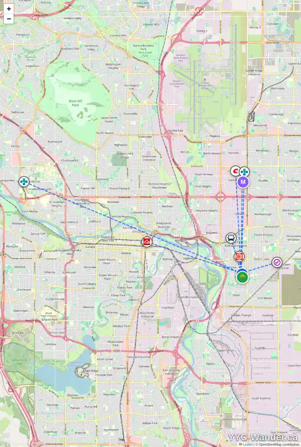 Daily accessibility map for 2523 SOUTHWOOD DR SE, Calgary showing nearby schools, grocery stores, parks, LRT stations and nearby amenities