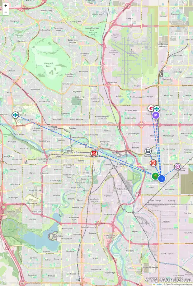 Daily accessibility map for 2 DOVERDALE ME SE, Calgary showing nearby schools, grocery stores, parks, LRT stations and nearby amenities