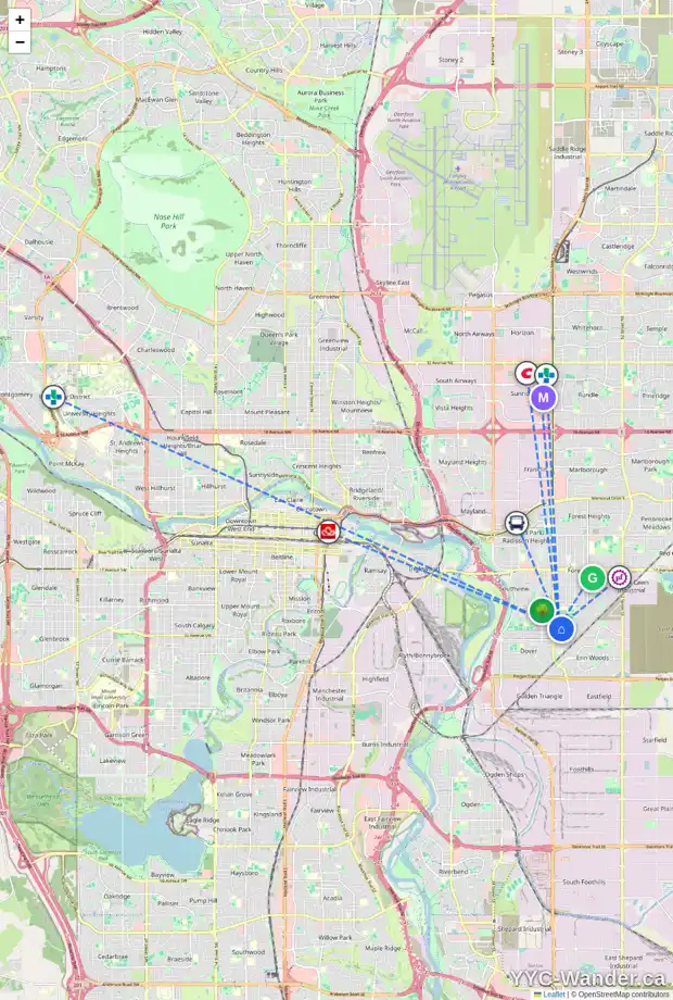 Daily accessibility map for 41 DOVERCLIFFE WY SE, Calgary showing nearby schools, grocery stores, parks, LRT stations and nearby amenities