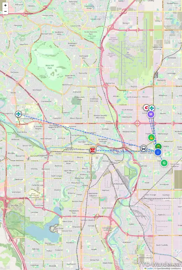 Daily accessibility map for 908 39 ST SE, Calgary showing nearby schools, grocery stores, parks, LRT stations and nearby amenities
