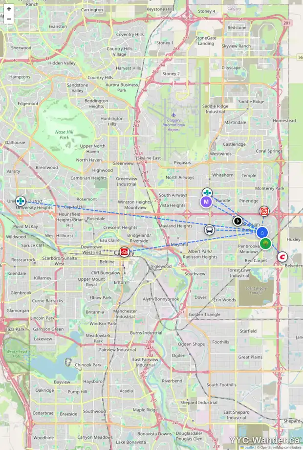 Daily accessibility map for 27 MALVERN CR NE, Calgary showing nearby schools, grocery stores, parks, LRT stations and nearby amenities