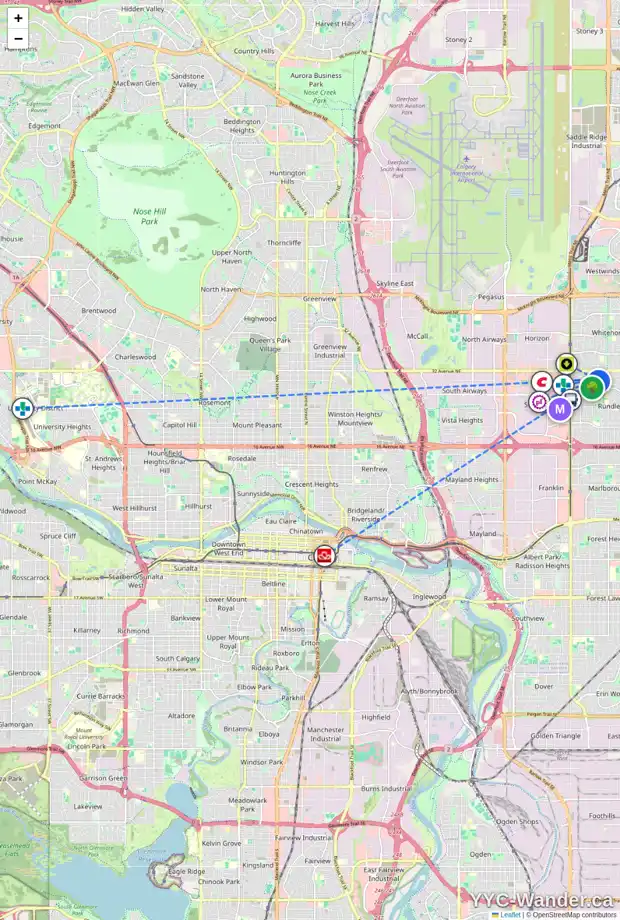 Daily accessibility map for 152 RUNDLESON PL NE, Calgary showing nearby schools, grocery stores, parks, LRT stations and nearby amenities
