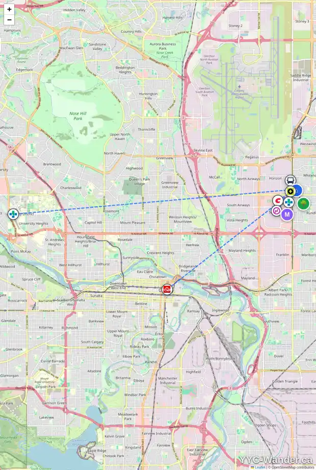 Daily accessibility map for 36 WHITMAN CR NE, Calgary showing nearby schools, grocery stores, parks, LRT stations and nearby amenities