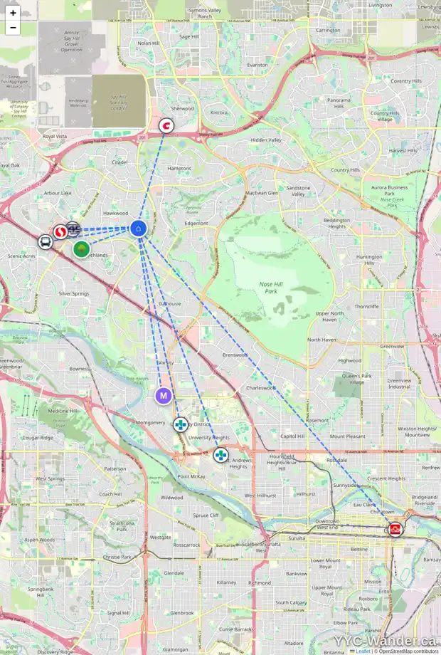 Daily accessibility map for 240 HAWKVIEW MANOR CI NW, Calgary showing nearby schools, grocery stores, parks, LRT stations and nearby amenities