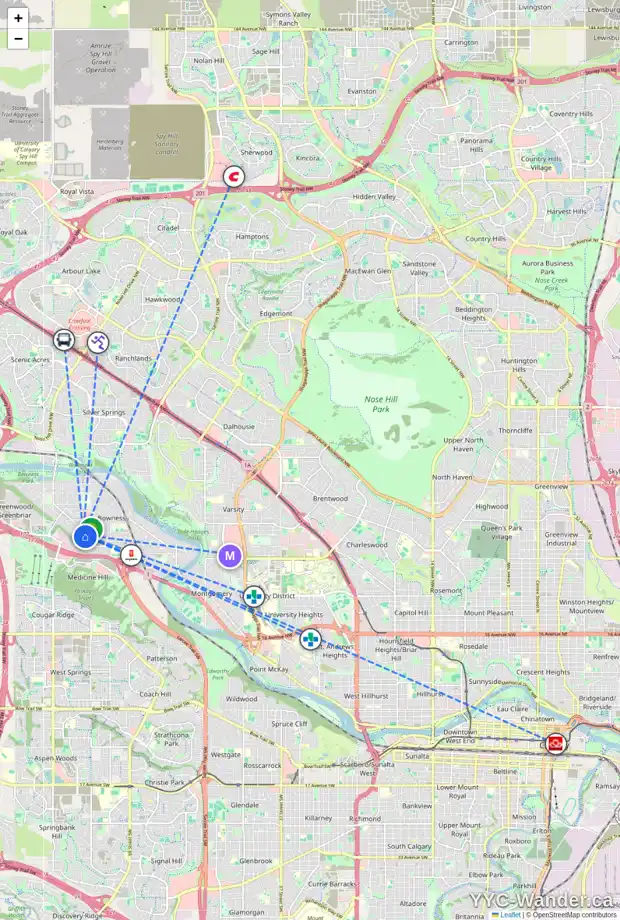 Daily accessibility map for 7928 34 AV NW, Calgary showing nearby schools, grocery stores, parks, LRT stations and nearby amenities