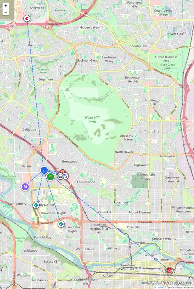 Daily accessibility map for 3912 VINCENT PL NW, Calgary showing nearby schools, grocery stores, parks, LRT stations and nearby amenities