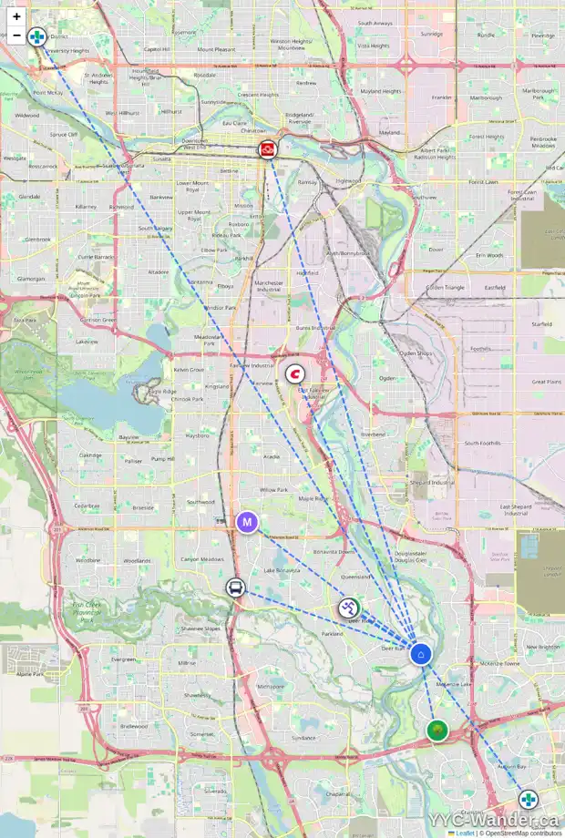Daily accessibility map for 32 DEERBROOK CR SE, Calgary showing nearby schools, grocery stores, parks, LRT stations and nearby amenities