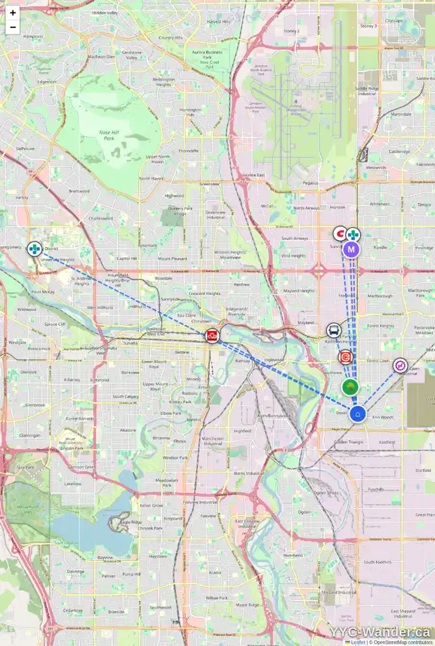 Daily accessibility map for 3639 DOVER RIDGE DR SE, Calgary showing nearby schools, grocery stores, parks, LRT stations and nearby amenities