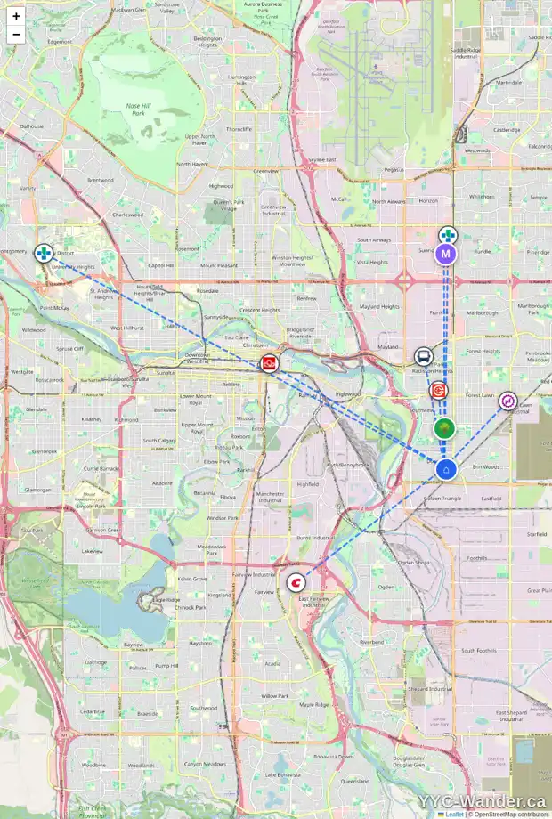 Daily accessibility map for 48 DOVERCROFT PL SE, Calgary showing nearby schools, grocery stores, parks, LRT stations and nearby amenities