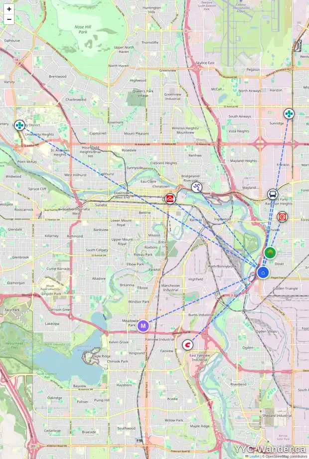Daily accessibility map for 51 DOVERGLEN CR SE, Calgary showing nearby schools, grocery stores, parks, LRT stations and nearby amenities