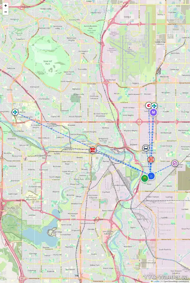 Daily accessibility map for 3058 30A ST SE, Calgary showing nearby schools, grocery stores, parks, LRT stations and nearby amenities