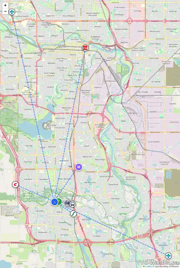 Daily accessibility map for 14237 EVERGREEN VW SW, Calgary showing nearby schools, grocery stores, parks, LRT stations and nearby amenities