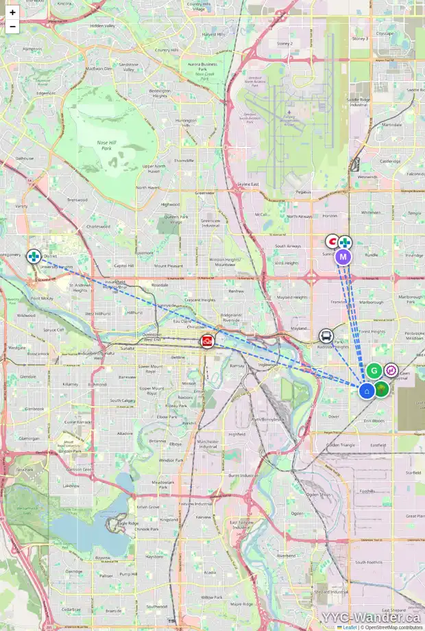 Daily accessibility map for 4320 DOVERWOOD PL SE, Calgary showing nearby schools, grocery stores, parks, LRT stations and nearby amenities