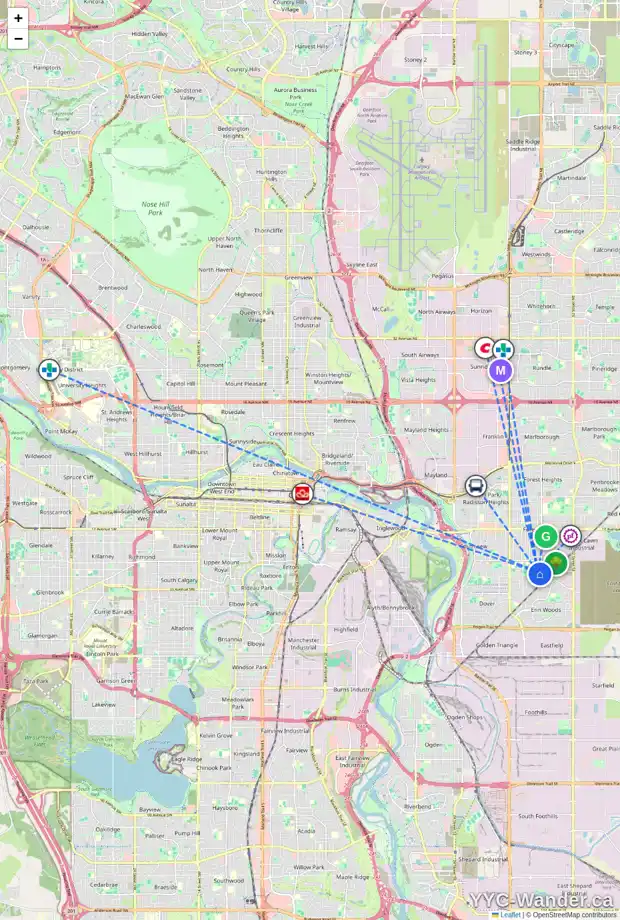 Daily accessibility map for 3104 DOVER CR SE, Calgary showing nearby schools, grocery stores, parks, LRT stations and nearby amenities
