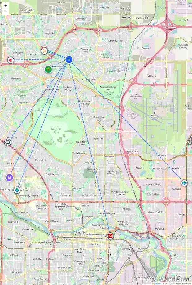 Daily accessibility map for 129 HIDDEN CREEK PA NW, Calgary showing nearby schools, grocery stores, parks, LRT stations and nearby amenities