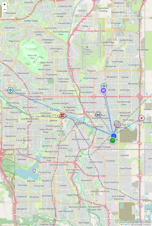 Daily accessibility map for 237 ERIN WOODS DR SE, Calgary showing nearby schools, grocery stores, parks, LRT stations and nearby amenities