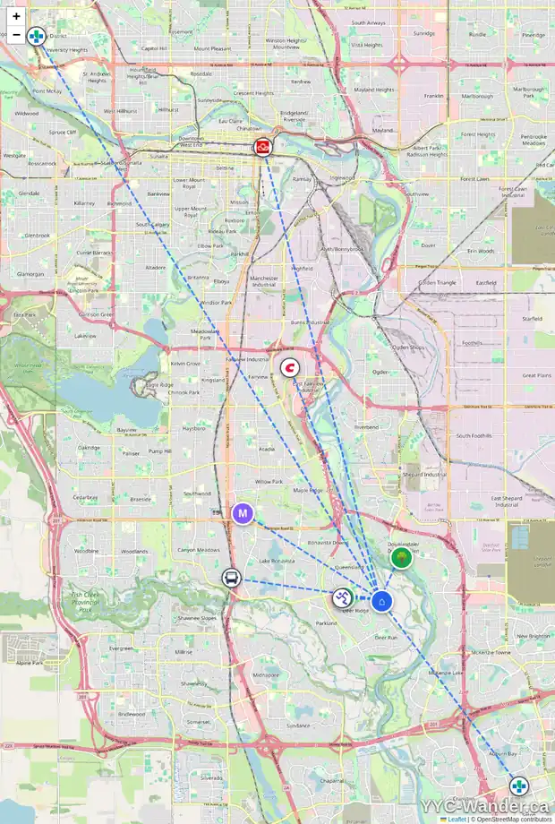 Daily accessibility map for 3 DEERMOSS PL SE, Calgary showing nearby schools, grocery stores, parks, LRT stations and nearby amenities