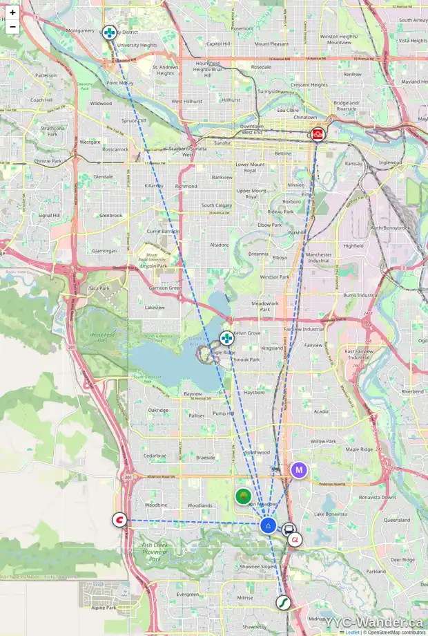 Daily accessibility map for 12735 CANNINGTON WY SW, Calgary showing nearby schools, grocery stores, parks, LRT stations and nearby amenities