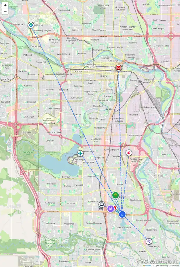 Daily accessibility map for 564 WILLACY DR SE, Calgary showing nearby schools, grocery stores, parks, LRT stations and nearby amenities