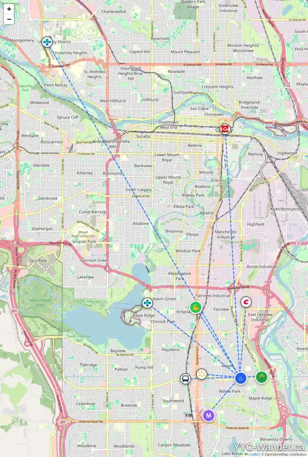 Daily accessibility map for 637 AGATE CR SE, Calgary showing nearby schools, grocery stores, parks, LRT stations and nearby amenities
