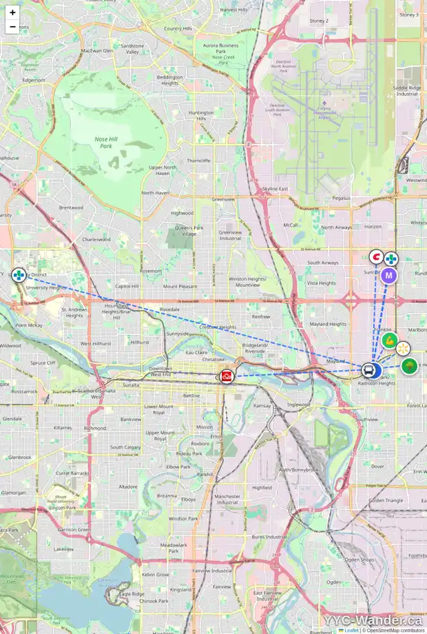 Daily accessibility map for 239 RADCLIFFE PL SE, Calgary showing nearby schools, grocery stores, parks, LRT stations and nearby amenities