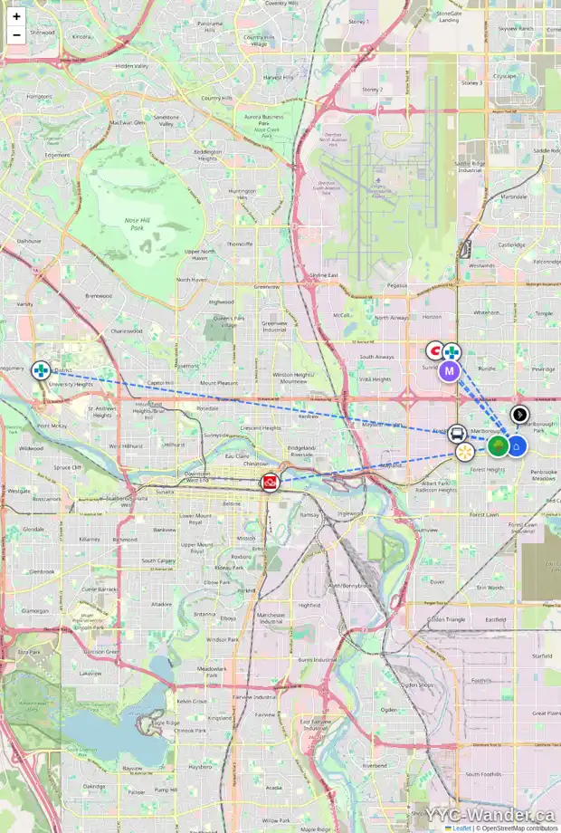 Daily accessibility map for 69 MARBROOKE CI NE, Calgary showing nearby schools, grocery stores, parks, LRT stations and nearby amenities