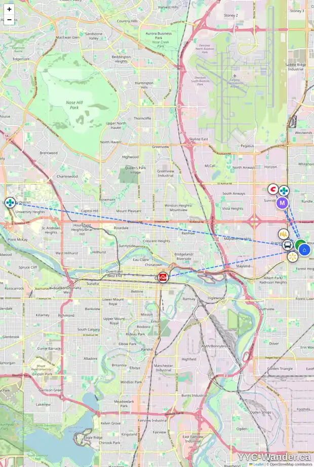 Daily accessibility map for 4203 MARYVALE RD NE, Calgary showing nearby schools, grocery stores, parks, LRT stations and nearby amenities