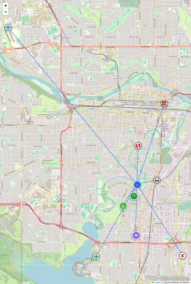 Daily accessibility map for 431 CLIFFE AV SW, Calgary showing nearby schools, grocery stores, parks, LRT stations and nearby amenities
