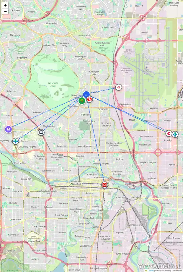 Daily accessibility map for 920 THORNEYCROFT DR NW, Calgary showing nearby schools, grocery stores, parks, LRT stations and nearby amenities