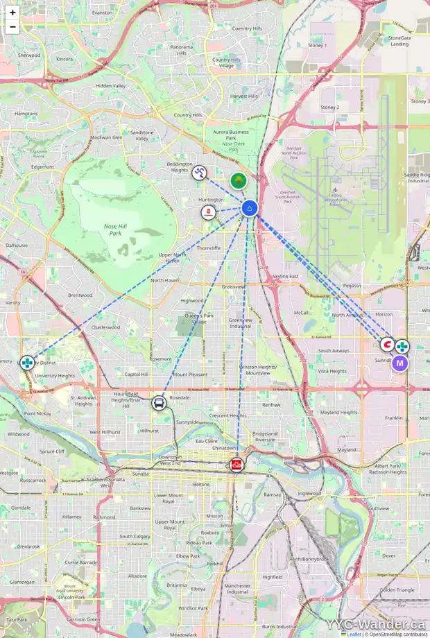 Daily accessibility map for 113 HUNTERHORN CR NE, Calgary showing nearby schools, grocery stores, parks, LRT stations and nearby amenities