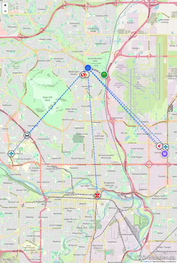 Daily accessibility map for 208 BEDDINGTON CI NE, Calgary showing nearby schools, grocery stores, parks, LRT stations and nearby amenities