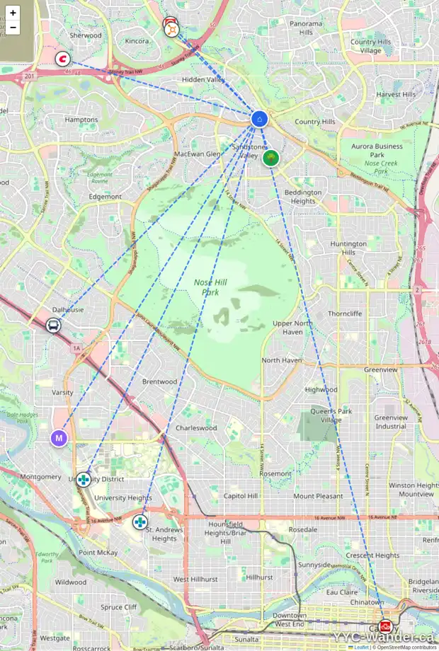 Daily accessibility map for 137 HIDDEN VALLEY PL NW, Calgary showing nearby schools, grocery stores, parks, LRT stations and nearby amenities