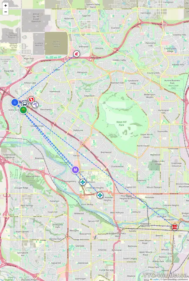 Daily accessibility map for 52 SCANLON PL NW, Calgary showing nearby schools, grocery stores, parks, LRT stations and nearby amenities