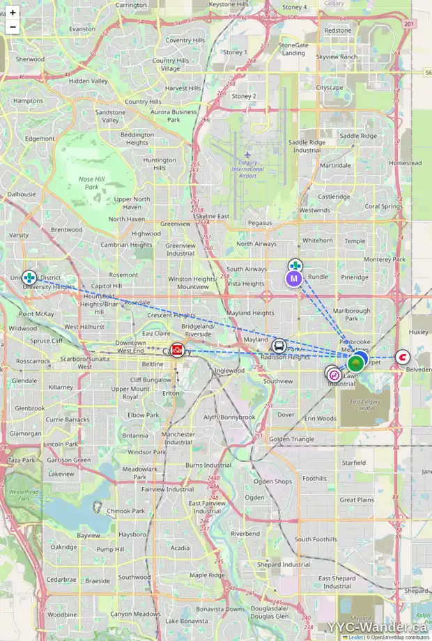 Daily accessibility map for 1303 PENEDO CR SE, Calgary showing nearby schools, grocery stores, parks, LRT stations and nearby amenities