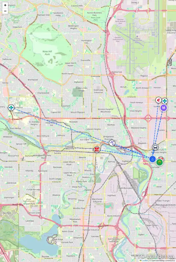 Daily accessibility map for 2706 15 AV SE, Calgary showing nearby schools, grocery stores, parks, LRT stations and nearby amenities