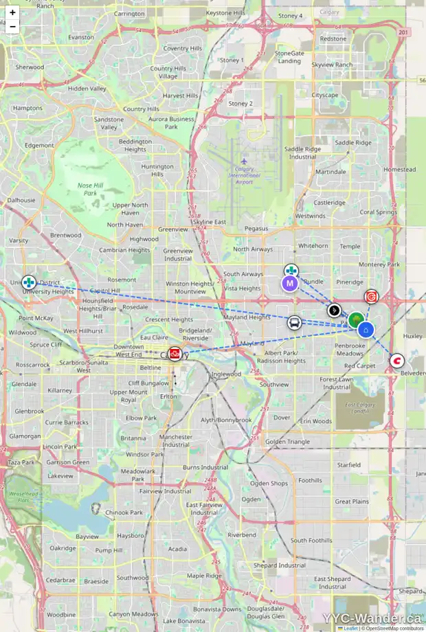 Daily accessibility map for 608 MALVERN WY NE, Calgary showing nearby schools, grocery stores, parks, LRT stations and nearby amenities